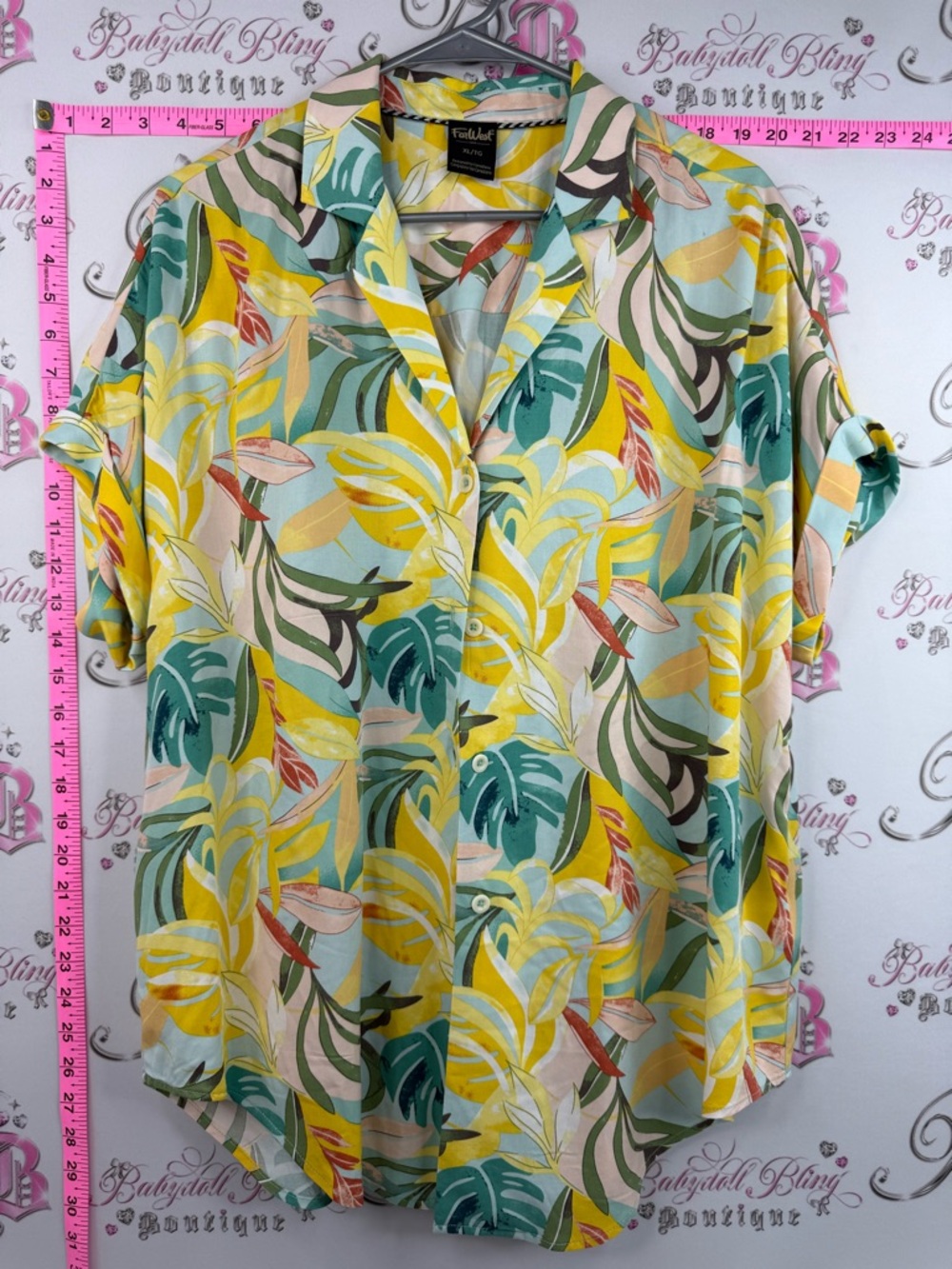 Far west T-shirt floral leafs Tropical Button-Down Shirt - Yellow & Aqua